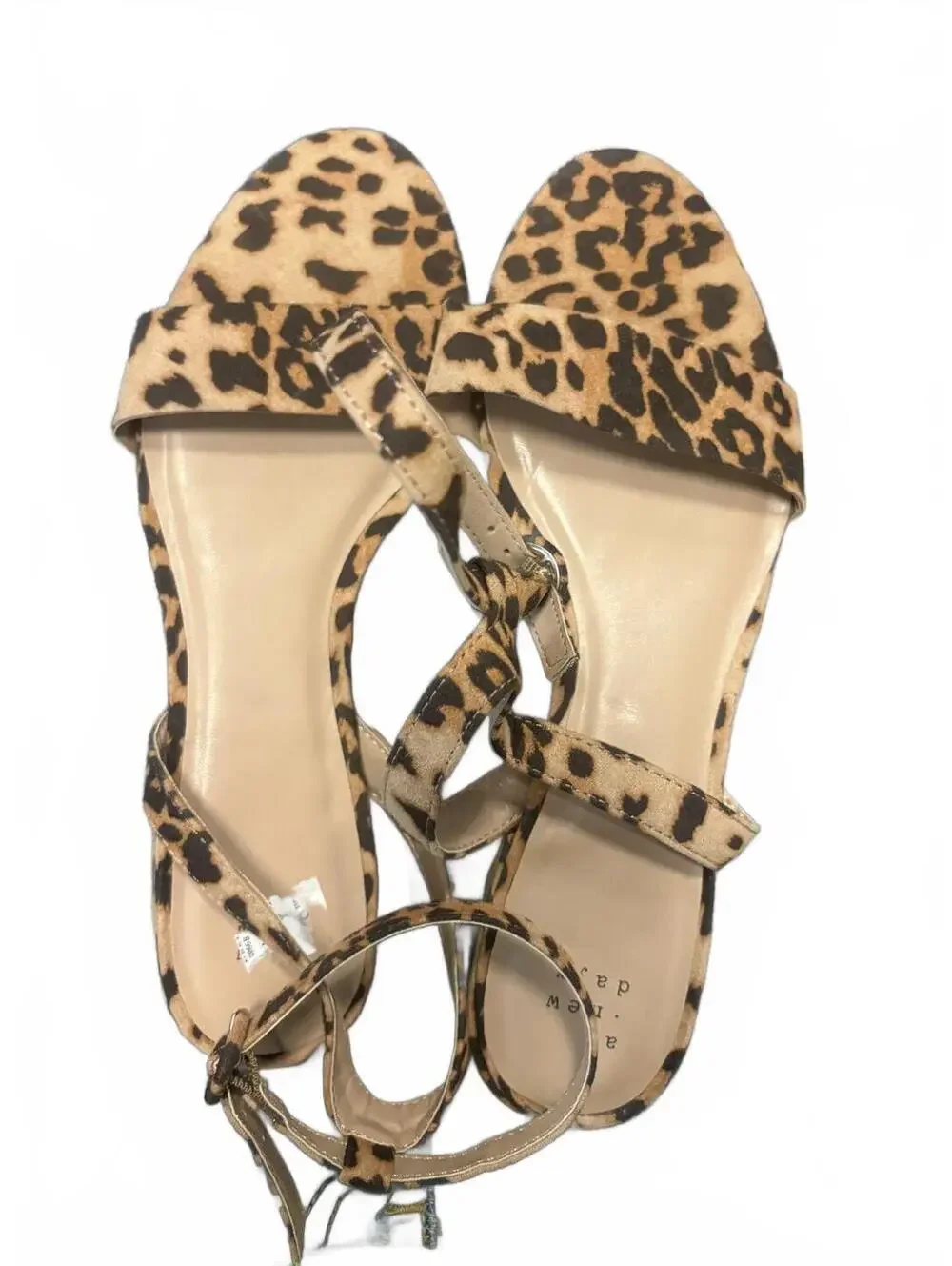 A New Day Leopard Print Ankle Strap Low Block Heel Sandals Size 9.5 EUC